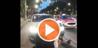Pareja invade carril del Metrobús, golpean a policías y se hacen las víctimas